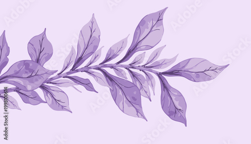 Delicate Purple Leaves Stemming from a Single Branch Against a Soft Pastel Background, Evoking Serenity and Nature's Subtle Elegance