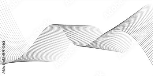 Abstract wave element for design. Digital frequency track equalizer. Stylized line art background. Vector illustration. Wave with lines created using blend tool. Curved wavy line, smooth stripe.