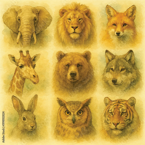 set of wild animals. collection perfect for kids understanding and art book