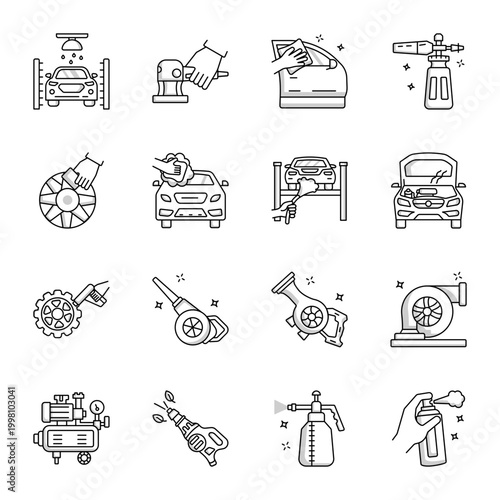 Collection of Line Style Automotive Icons 

