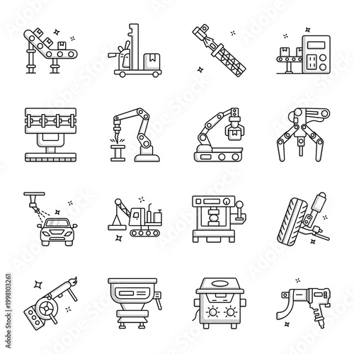 Collection of Linear Style Industrial Automation Icons 

