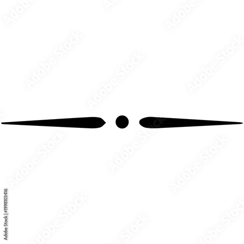 Clean black silhouette of a horizontal line divider with sharp tapered ends and a central dot, ideal for modern minimalist layouts.