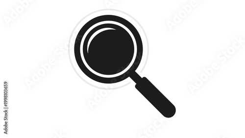 High contrast black icon of a magnifying glass on a white background signifying search inquiry investigation and detailed research.
