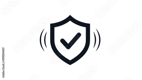 Minimalist security shield icon with a central checkmark symbol representing verified protection and safety for digital data and online transactions.