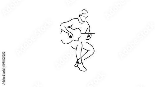 man playing guitar, black vector silhouette