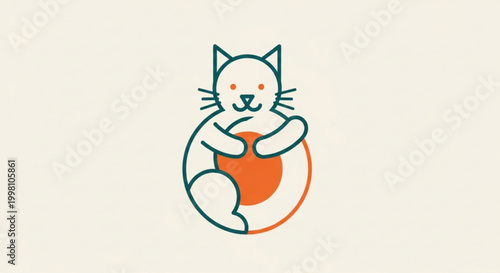 Cuddly cat curled up in a ball with paws wrapped around body smiling with orange eyes and nose on cream background