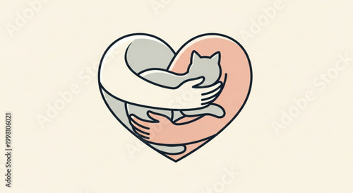 Heartwarming illustration of hands cradling a cat and dog in a heart shape symbolizing love and compassion for animals