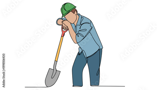 One continuous line illustration of an Construction workers , isolated on white background.