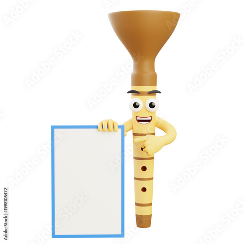 Εκτύπωση καμβά polite 3D cartoon seruling flute mascot character gesturing with one hand to welcome or present something to the viewers