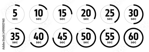 Timer icons showing five to sixty second intervals for countdowns