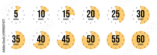 Timer icons set showing intervals from 5 to 60 minutes duration