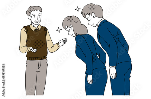 Business staff bowing to senior customer