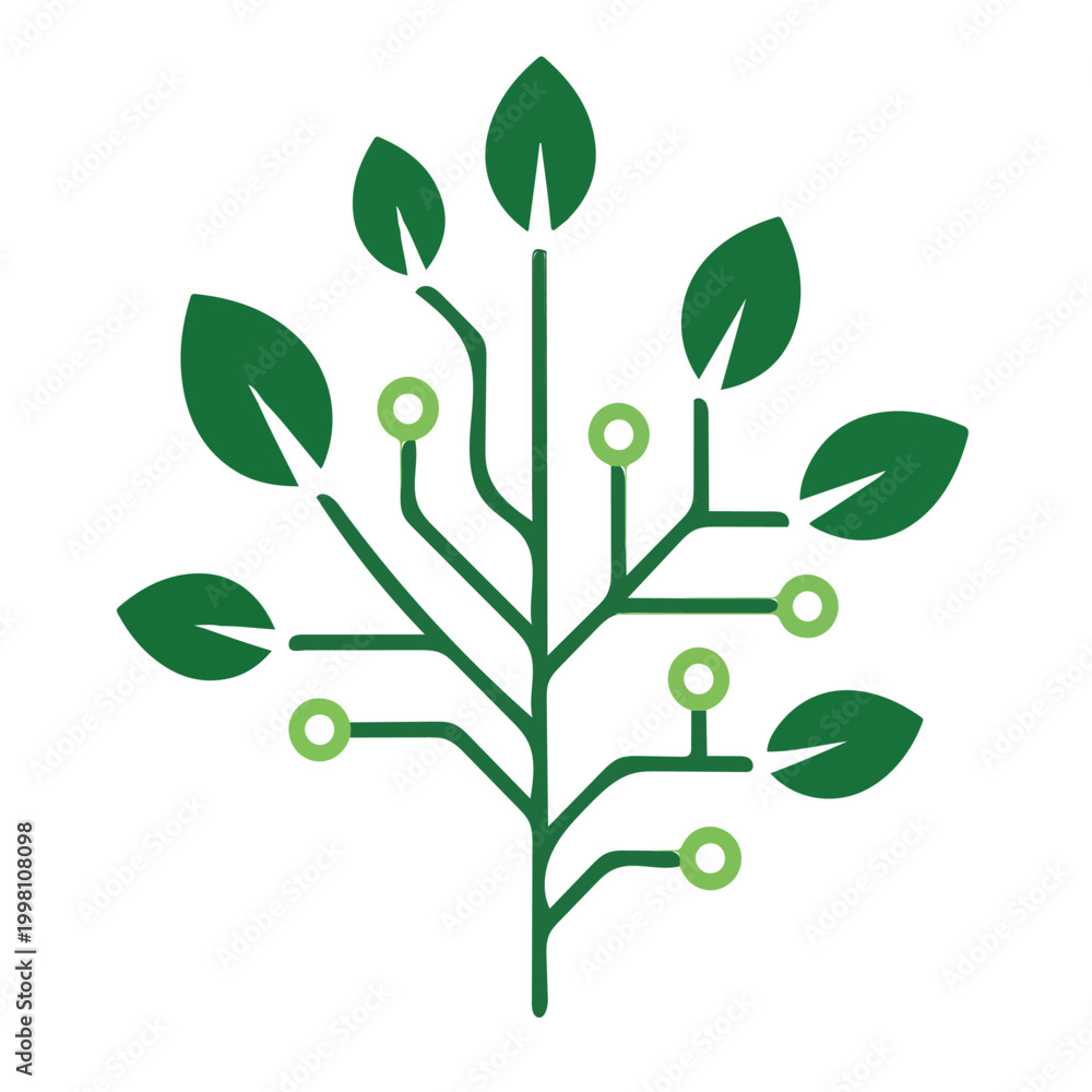 Fototapeta premium “Green Technology Tree Icon, Eco Digital Network Concept, Sustainable Innovation Logo Design”