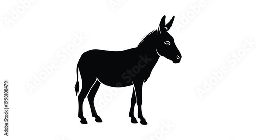 Donkey silhouette black animal shape on white background
