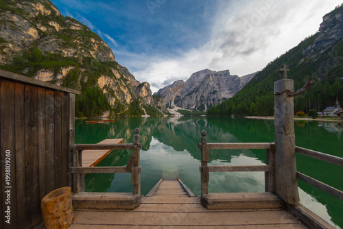 Canvastavla Pragser Wildsee, or Lake Prags, is a natural lake in the Prags Dolomites in Braies, South Tyrol, Italy