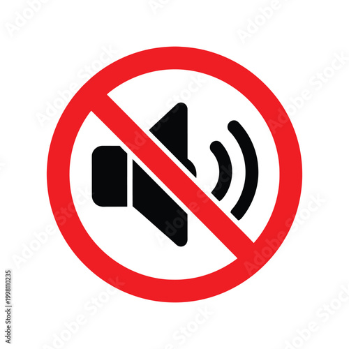 No sound or silent mode symbol icon with a red prohibition circle Vector