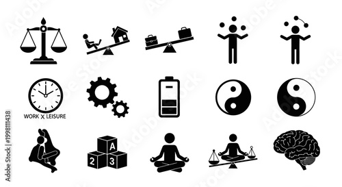Work life balance icons representing harmony and productivity