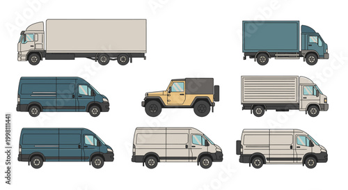 Logistics Transport Vehicle Set with Trucks and Delivery Vans