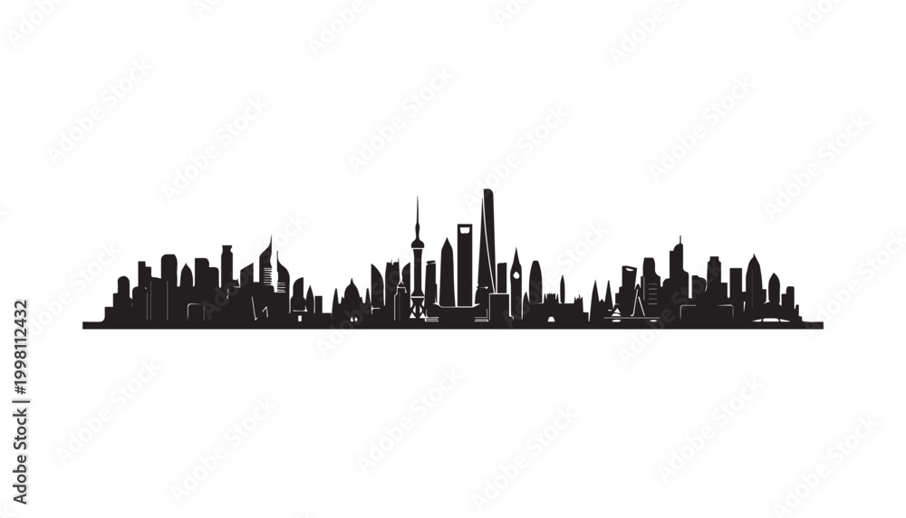Naklejka premium black and white silhouette set of City Building very high quality vector illustration.