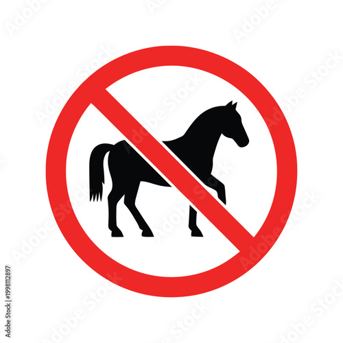 No horse allowed traffic sign symbol with a black silhouette of a horse inside a red circle Vector