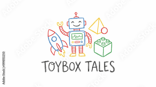 A colorful robot with toys logo.