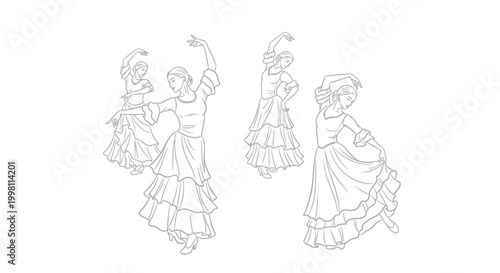 Elegant dancers in motion illustration of graceful female figures