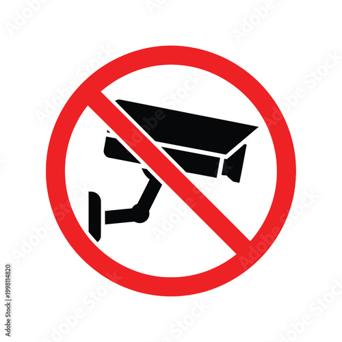 No security camera allowed sign with a red prohibition circle symbol Vector