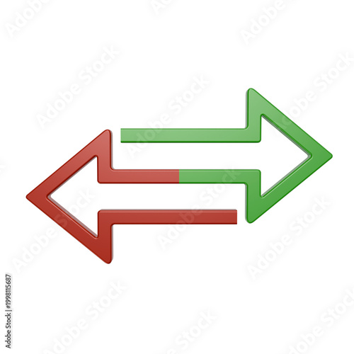 Tablou pe pânză ​3D render green and red arrows pointing in opposite directions, representing fi