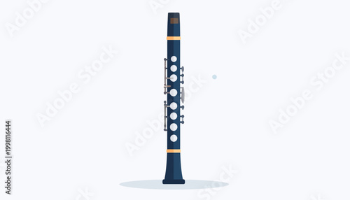 A detailed illustration of a clarinet, a woodwind instrument with a cylindrical bore and a single reed, often used in orchestral and jazz music