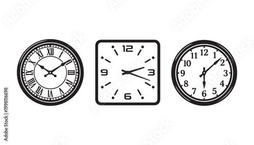Foto black and white silhouette set of wall clock very high quality vector illustration