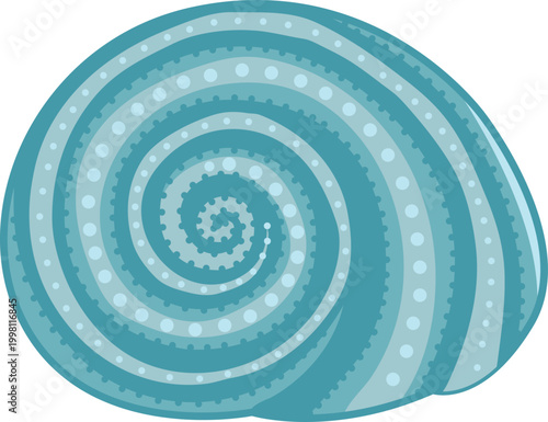 Light blue spiral seashell with decorative dots circular marine shell isolated