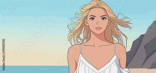 Beachside Blonde Female Portrait in Casual Summer Wear