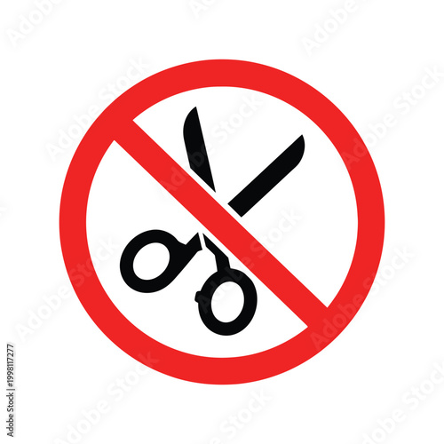 Canvastavla Do not cut sign with black scissors icon inside a red forbidden circle Vector