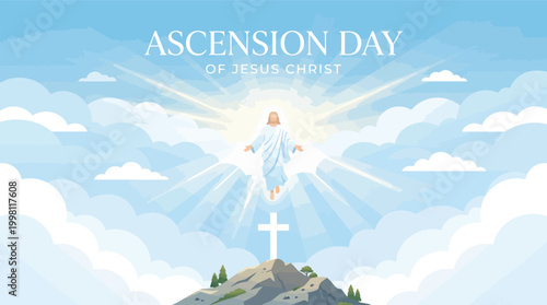 Ascension Day of Jesus Christ Typography with Cross