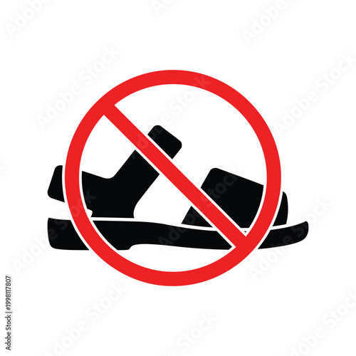 No sandals allowed sign with a black shoe icon and a red prohibition circle Vector