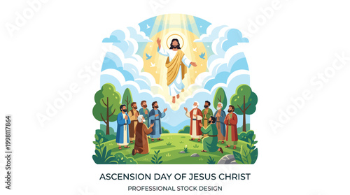 Ascension Day Jesus Christ with Disciples and Clouds