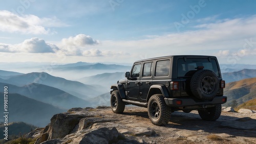Black SUV on mountain cliff