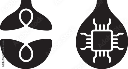 Modern minimalist icon set featuring neuron synapse and microchip technology concepts