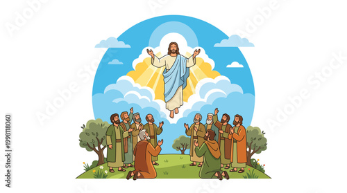 Ascension Day Jesus Christ with Disciples and Glory Light