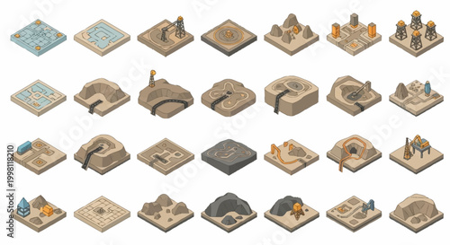 Fotografía Collection of isometric 3D game terrain tiles and elements for fantasy or sci-fi settings