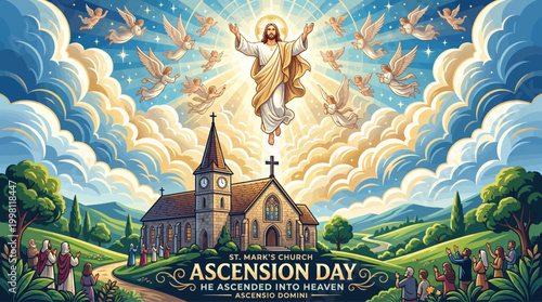 Jesus Ascending to Heaven Silhouette with Cloudy Sunset