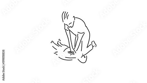 Doctor saving a man's life, black vector silhouette