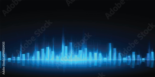 A vibrant digital heartbeat pulse rendered as an abstract glowing sound wave frequency monitor creates a dynamic music equalizer illustration on this sleek technological background