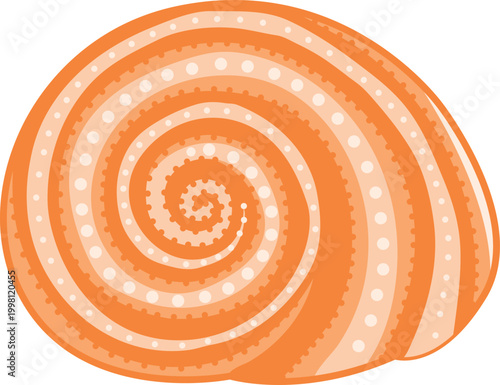 Orange spiral seashell with decorative dots circular marine shell isolated