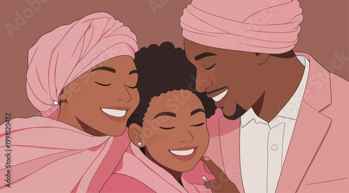 Warm Happy African Family Portrait Illustration
