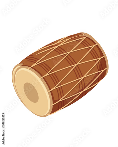 Acoustic Wooden Dholak Drum Traditional Indian Percussion Instrument for Music and Celebration