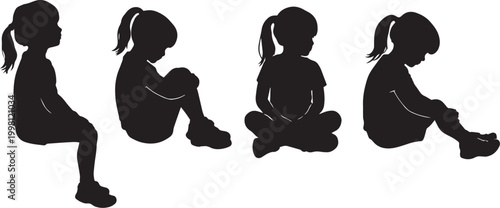 Vector illustration featuring black silhouettes of women, girls, and families dancing and holding hands in a display of love and romance