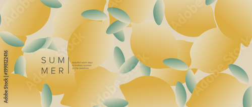 Retro lemon gradient background, hello summer banner, lemon background, summer cover, retro banner