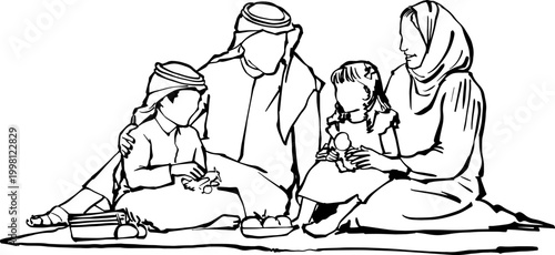 Traditional Arab family having a picnic and spending quality time together outdoors.
