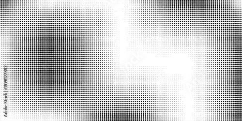 Grunge halftone gradient background. Faded grit noise texture. White and black sand wallpaper. Retro pixelated backdrop. Anime or manga style comic overlay. Vector graphic design textured template
